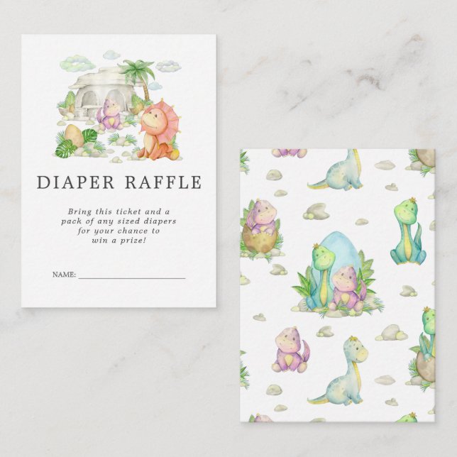 Carte D'accompagnement Billet rabat baby shower | Dinosaure (Devant / Derrière)
