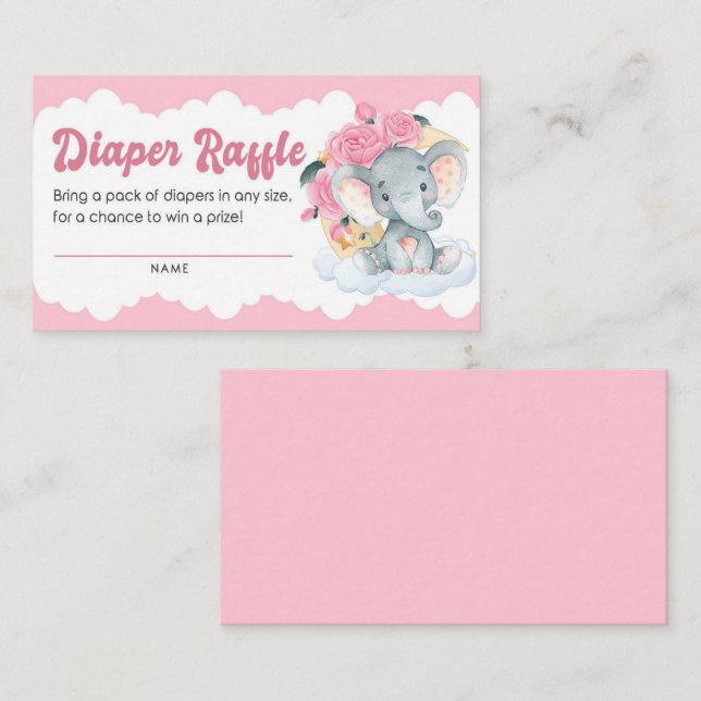 Carte D'accompagnement Billet rabat Baby shower fille éléphant (Devant / Derrière)