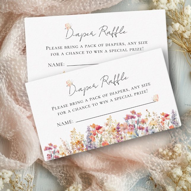 Carte D'accompagnement Billet rabat Baby shower fleur sauvage (Wildflower Baby Shower Diaper Raffle Ticket Enclosure Card)