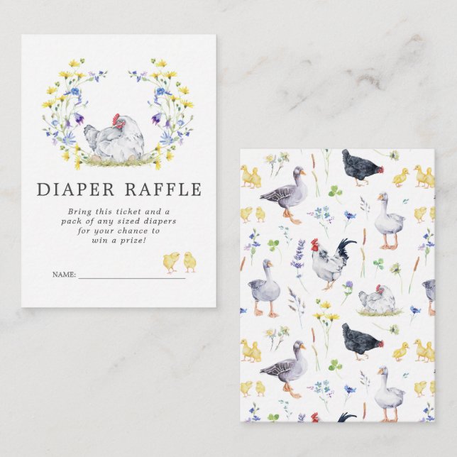 Carte D'accompagnement Billet rabat baby shower | Poulets floraux (Devant / Derrière)