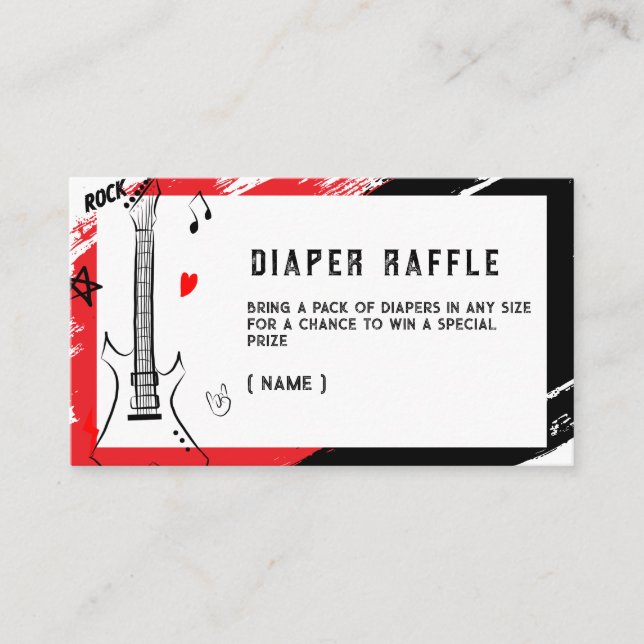 Carte D'accompagnement Billet Rock Star Diaper Raffle | Bébé rouge et noi (Devant)