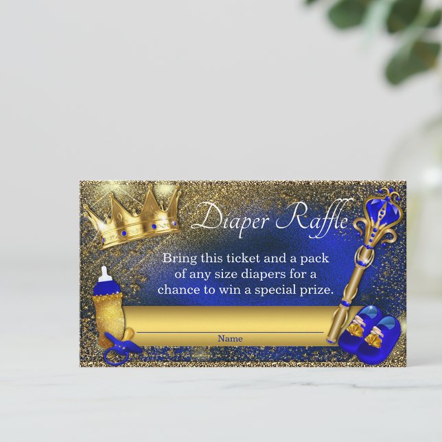 Carte D'accompagnement Billet Royal Blue Gold Prince Diaper Raffle (You can add your wording to the front and add text to the back.)