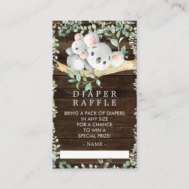 Carte D'accompagnement Billet Rustic Koala Bear Baby shower Déchets Raffl (Devant)