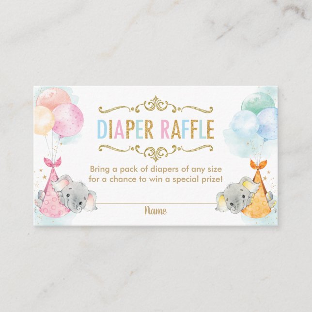 Carte D'accompagnement Billet Twins Boy Girl Elephant Diaper Raffle (Devant)