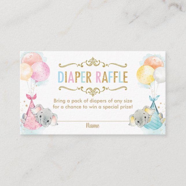 Carte D'accompagnement Billet Twins Boy Girl Elephant Diaper Raffle (Devant)