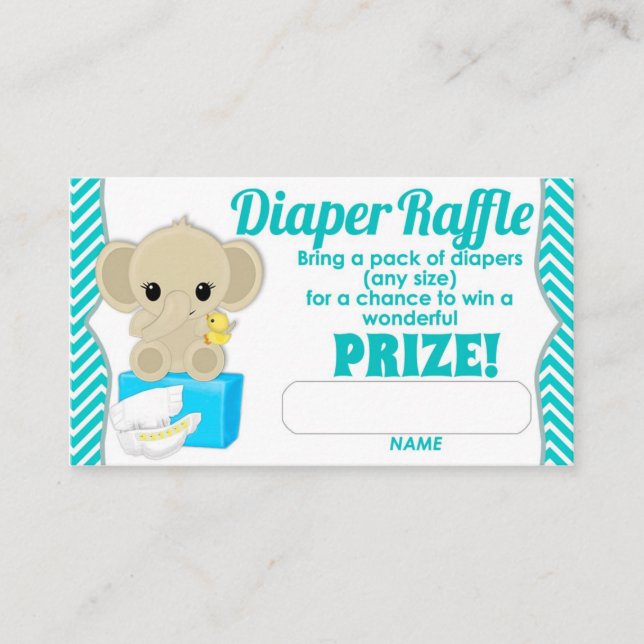 Carte D'accompagnement Billets Aqua Chevron Elephant Diaper Raffle 100pk (Devant)