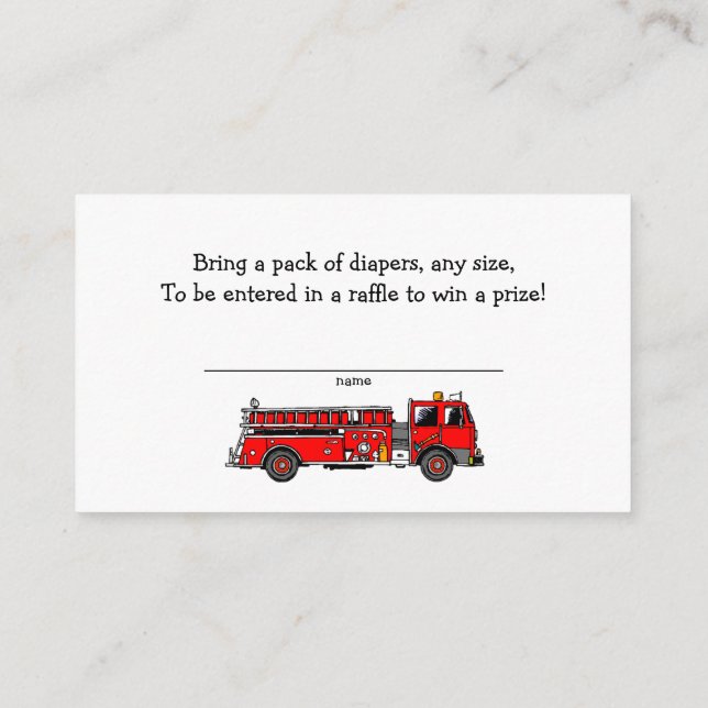 Carte D'accompagnement Billets de tombola de baby shower de camion Fire (Dos)