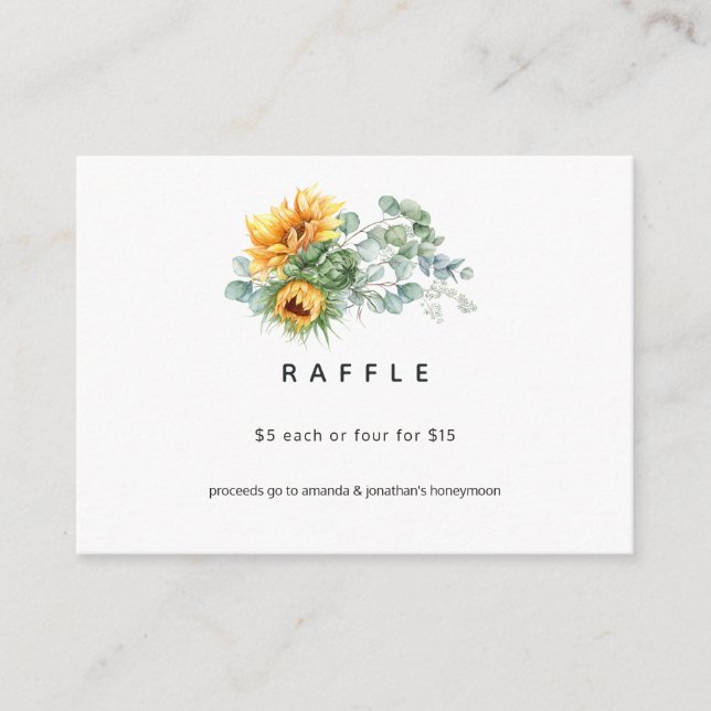 Carte D'accompagnement Billets de tombola de mariage Bohème Sunflower Euc (Devant)
