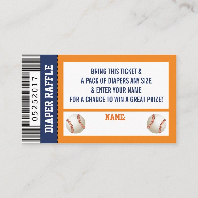 Carte D'accompagnement Billetterie Raffle, Sports, Baby shower de basebal (Devant)
