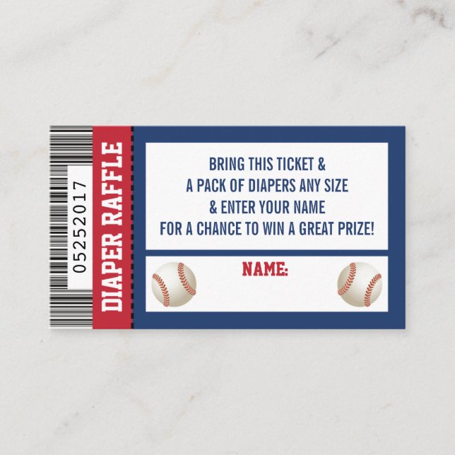 Carte D'accompagnement Billetterie Raffle, Sports, Baby shower de basebal (Devant)