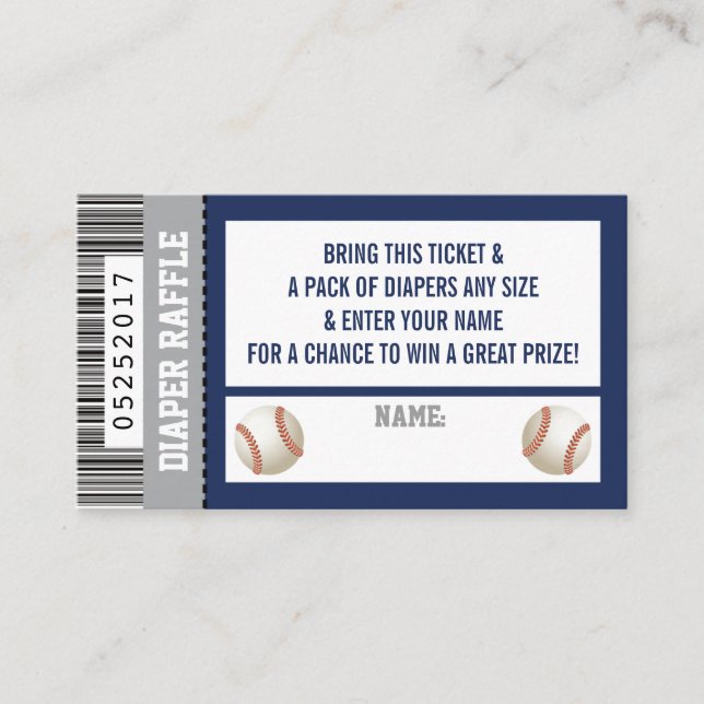 Carte D'accompagnement Billetterie Raffle, Sports, Baby shower de basebal (Devant)