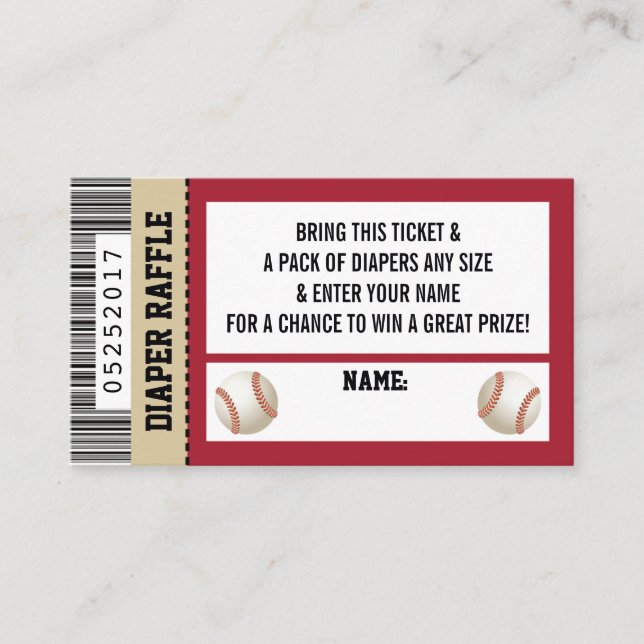 Carte D'accompagnement Billetterie Raffle, Sports, Baby shower de basebal (Devant)