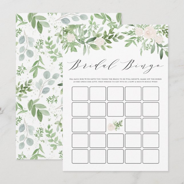 Carte D'accompagnement Bingo Fête des mariées de fleurs vertes et blanche (Devant / Derrière)