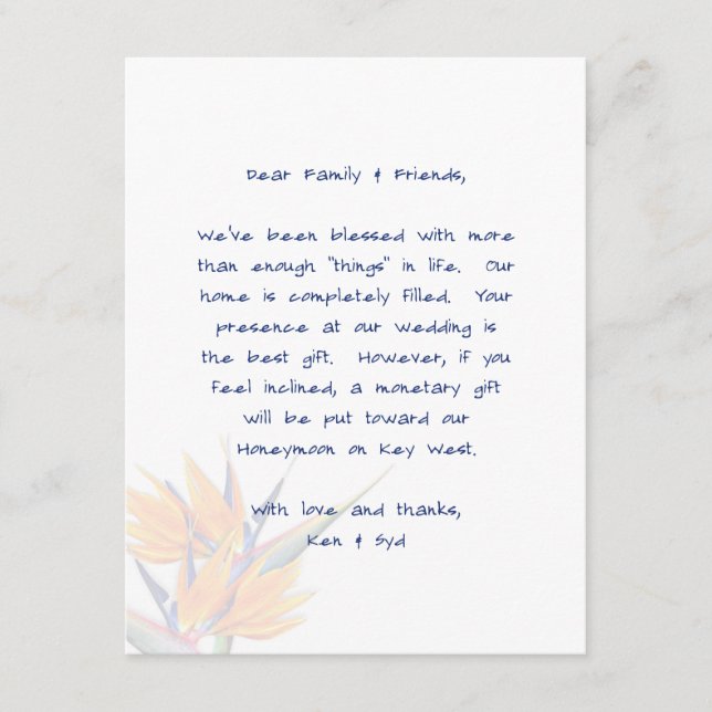 Carte D'accompagnement Bird of Paradise Wishing Well Message Card (Devant)