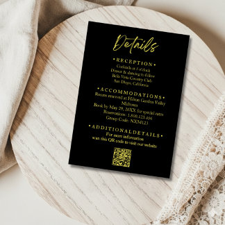 Carte D'accompagnement Black and Gold Wedding Details Enclosure Card