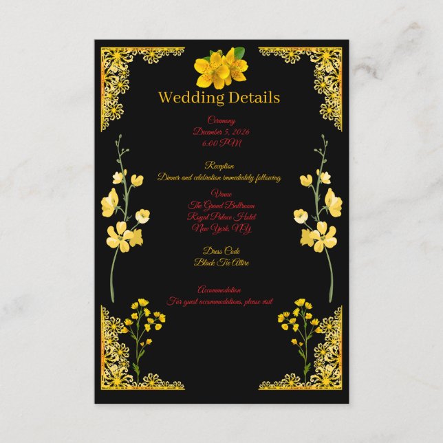 Carte D'accompagnement Black and Gold Wedding Enclosure Card (Devant)