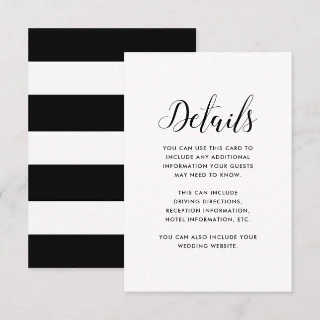 Carte D'accompagnement Black and White Stripes Mariage Détails au sujet d (Devant / Derrière)