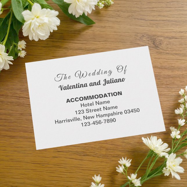 Carte D'accompagnement Black and White Typography Wedding Accommodation (Typography style black and white wedding accommodation enclosure card)