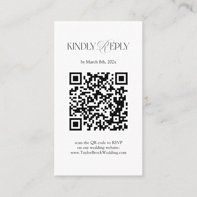 Carte D'accompagnement Black and White Wedding RSVP Qr Code Enclosure Car (Devant)