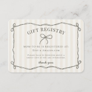 Carte D'accompagnement Black Coquette Bow Baby shower beige Registre
