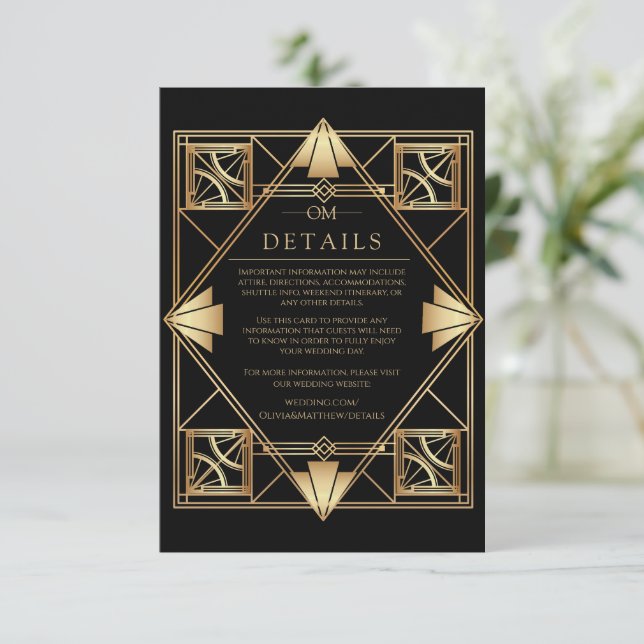 Carte D'accompagnement Black & Gold Art Deco Geometric Wedding  (Debout devant)