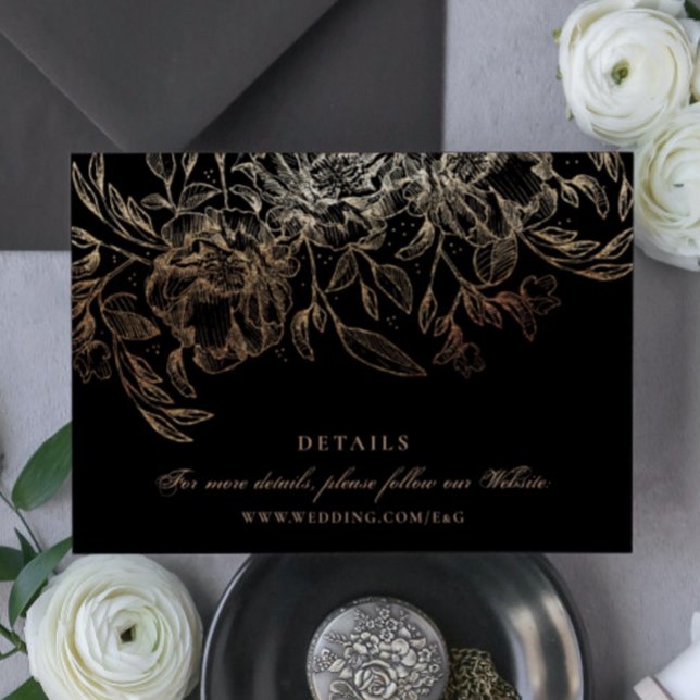 Carte D'accompagnement Black Gold Foil main florale dessiné élégant maria (Créateur téléchargé)