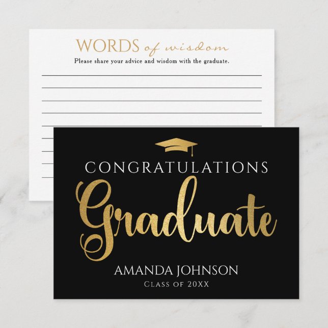 Carte D'accompagnement Black Gold Graduate Words of Wisdom Graduate (Devant / Derrière)