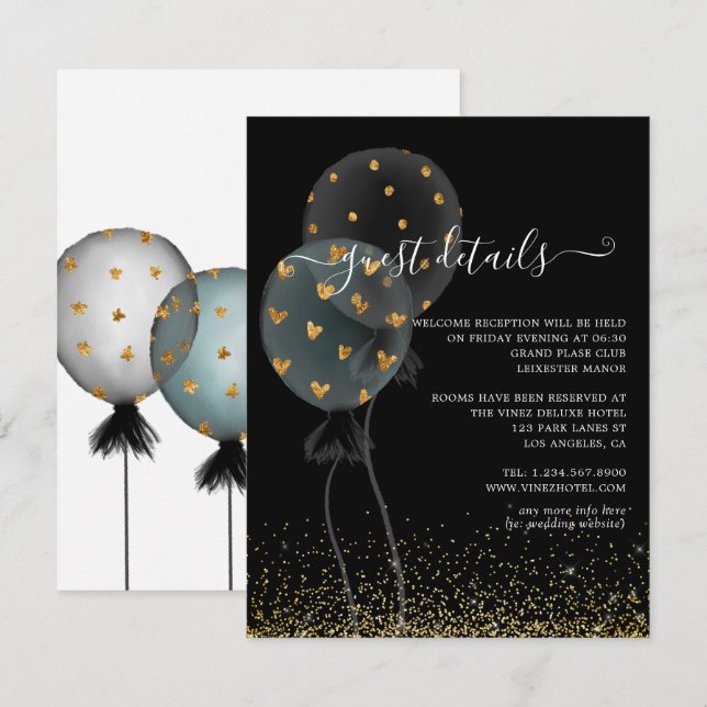 Carte D'accompagnement Black & Gold Parties scintillant Balloon Mariage D (Devant / Derrière)
