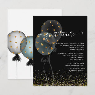 Carte D'accompagnement Black & Gold Parties scintillant Balloon Mariage D
