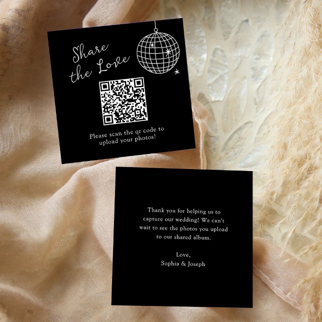 Carte D'accompagnement Black Minimalist Disco Ball QR Code Partager l'amo (Créateur téléchargé)