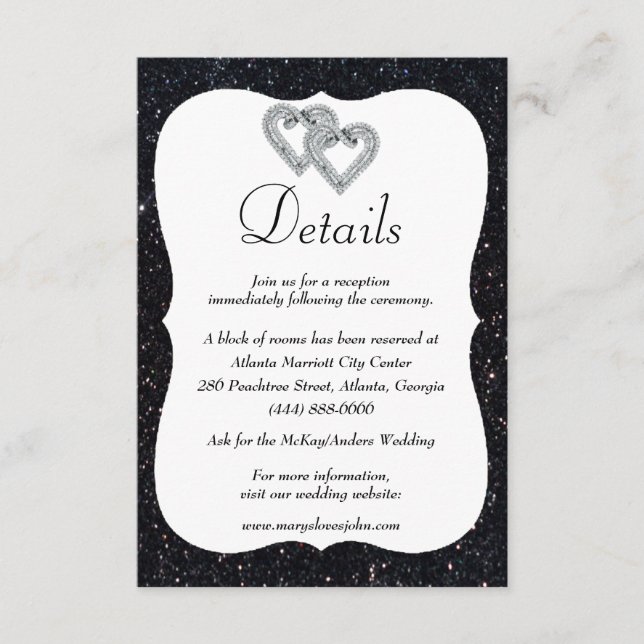Carte D'accompagnement Black Parties scintillant Diamond Hearts Détails d (Devant)