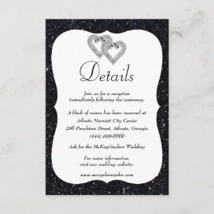 Carte D'accompagnement Black Parties scintillant Diamond Hearts Détails d
