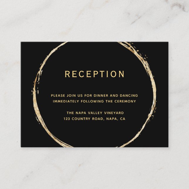 Carte D'accompagnement Black Rustic Gold Cercle Frame Réception de mariag (Devant)