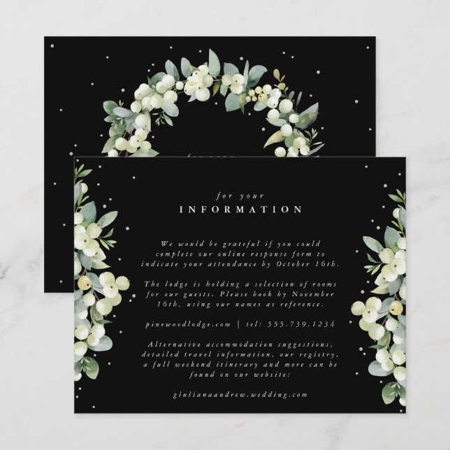 Carte D'accompagnement Black Snowberry+Eucalyptus Eedge Mariage Info (Devant / Derrière)