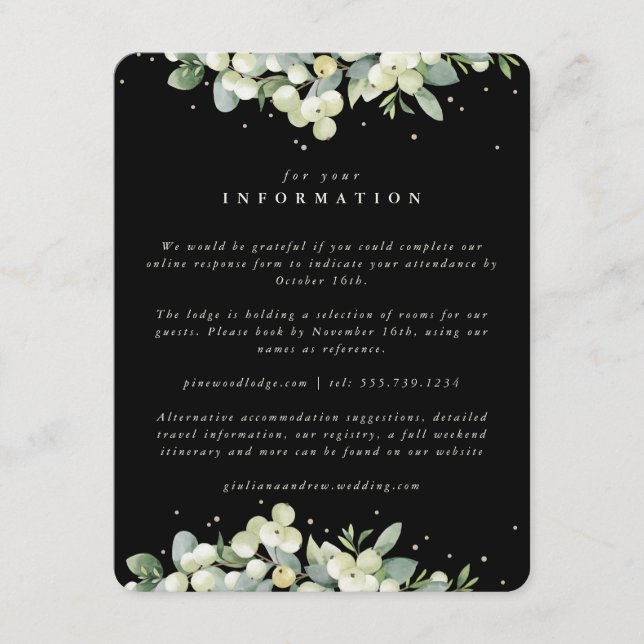 Carte D'accompagnement Black Snowberry+Eucalyptus Mariage bordé Détails (Devant)