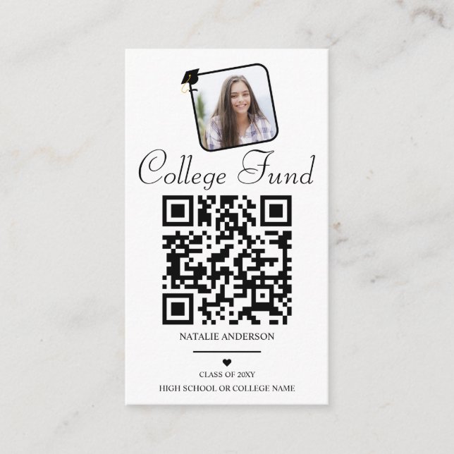 Carte D'accompagnement Black White College Fund QR Graduation (Devant)