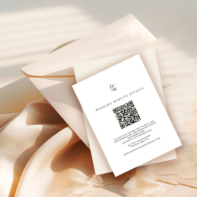 Carte D'accompagnement Black & White Monogram Wedding Website QR Code (Créateur téléchargé)