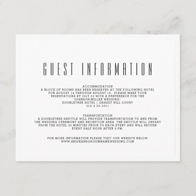 Carte D'accompagnement Blanc clair | Informations sur le client mariage (Devant)