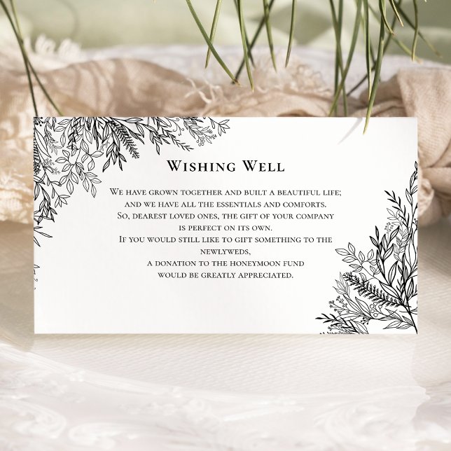 Carte D'accompagnement Blanc et noir Mariage de verdure Wishing well (Créateur téléchargé)