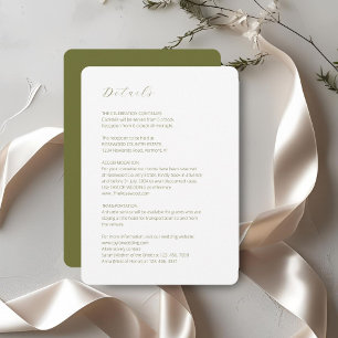 Carte D'accompagnement Blanc et olive   Détails minimaux du Mariage de sc