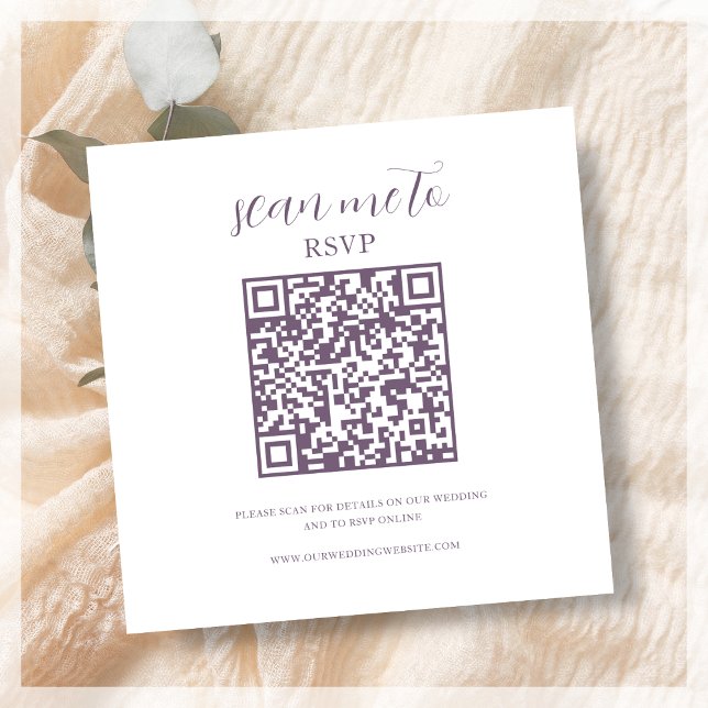 Carte D'accompagnement Blanc et pourpre | Code QR RSVP de mariage (Créateur téléchargé)