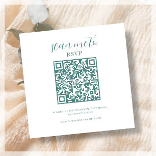 Carte D'accompagnement Blanc et Turquoise   Code QR RSVP de mariage