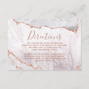 Carte D'accompagnement Blanc & Rose Gold Agate Marbre Mariage Directions