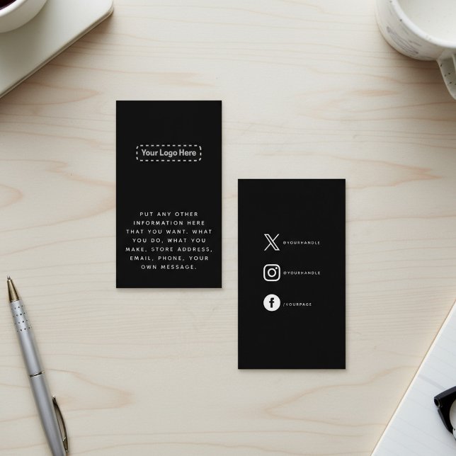 Carte D'accompagnement Blanc sur noir votre logo médias sociaux (White on black your logo social media enclosure card.)