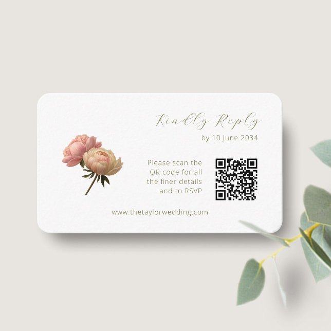 Carte D'accompagnement BLANCHE | Chic Rose mariage RSVP QR Code (Créateur téléchargé)