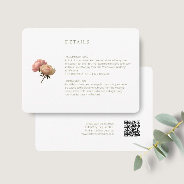 Carte D'accompagnement BLANCHE | Code QR - Détail du Mariage Rose chic (Créateur téléchargé)