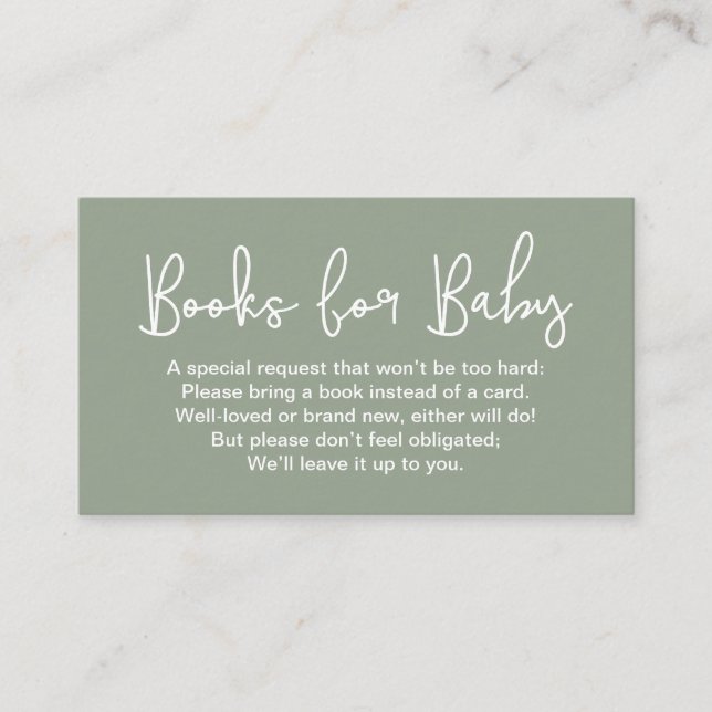 Carte D'accompagnement Blank back Sage Green Baby shower Book Request (Devant)