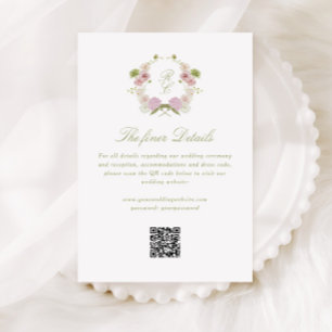Carte D'accompagnement Blason de monogramme floral vert rose détails de m