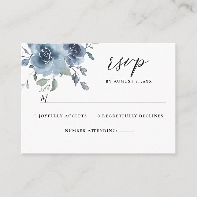 Carte D'accompagnement Bleu ardoise Floral Dusty Pastel Mariage RSVP (Devant)