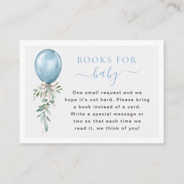 Carte D'accompagnement Bleu Balloon Livres De Verdure Pour Baby shower (Devant)